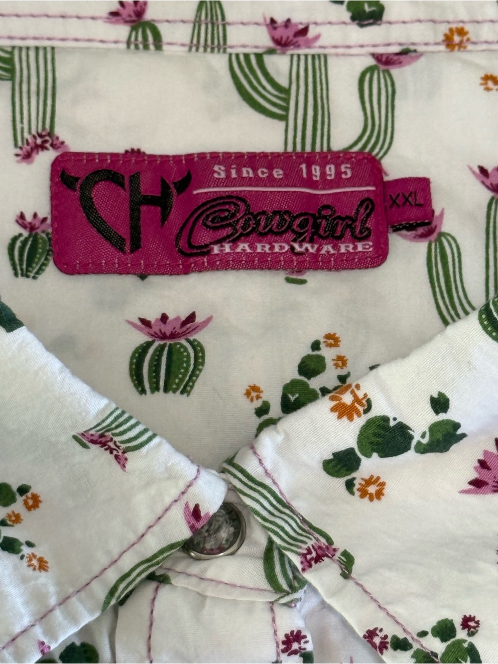 Cowgirl Hardware Cotton Cactus Rose Pearl Snap Western shirt white XXL plus - Picture 10 of 13